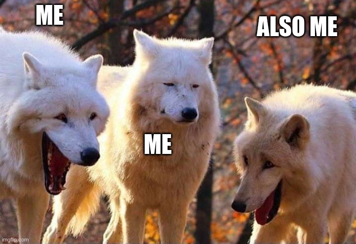 Laughing wolf |  ME; ALSO ME; ME | image tagged in laughing wolf | made w/ Imgflip meme maker