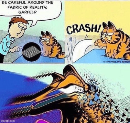 Fabric Of Reality | image tagged in garfield | made w/ Imgflip meme maker