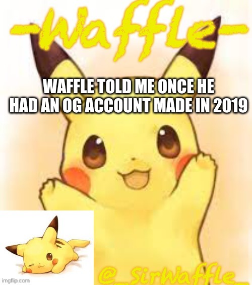 Waffle Temp | WAFFLE TOLD ME ONCE HE HAD AN OG ACCOUNT MADE IN 2019 | image tagged in waffle temp | made w/ Imgflip meme maker