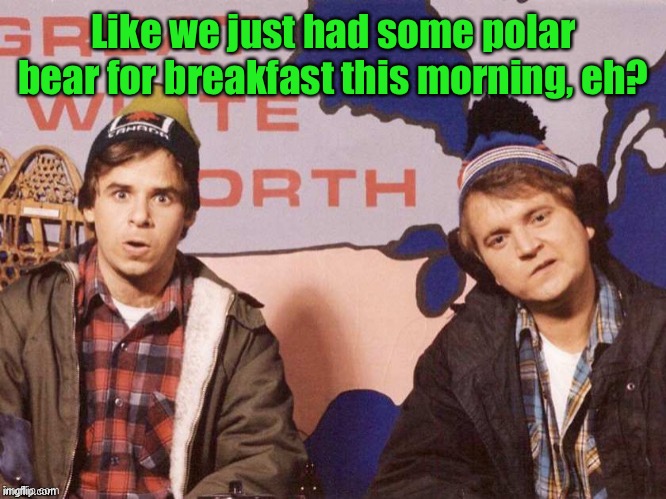The Great White North | Like we just had some polar bear for breakfast this morning, eh? | image tagged in the great white north | made w/ Imgflip meme maker