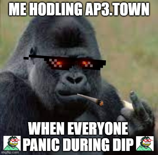 AP3.TOWN | ME HODLING AP3.TOWN; WHEN EVERYONE PANIC DURING DIP | image tagged in cryptocurrency,fun,who wants to be a millionaire | made w/ Imgflip meme maker