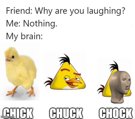 Why are you laughing template | CHICK        CHUCK        CHOCK | image tagged in why are you laughing template | made w/ Imgflip meme maker