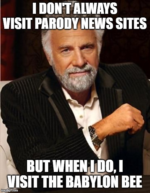 i don't always | I DON'T ALWAYS VISIT PARODY NEWS SITES BUT WHEN I DO, I VISIT THE BABYLON BEE | image tagged in i don't always | made w/ Imgflip meme maker