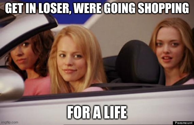 Get In Loser | GET IN LOSER, WERE GOING SHOPPING; FOR A LIFE | image tagged in get in loser | made w/ Imgflip meme maker