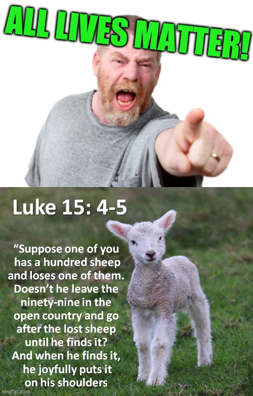 hypocrisy hurts | ALL LIVES MATTER! | image tagged in angry white male yelling,truth hurts,bible verse,luke,sheep,all lives matter | made w/ Imgflip meme maker