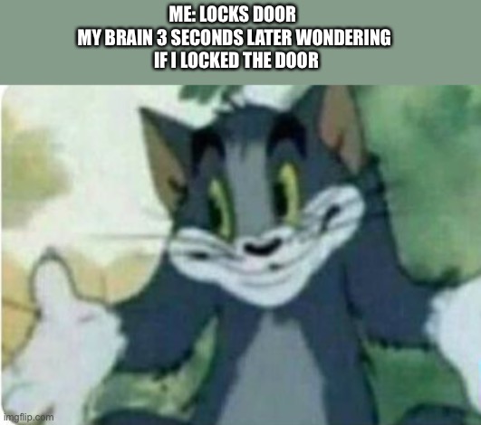 Do u remember? | ME: LOCKS DOOR 
MY BRAIN 3 SECONDS LATER WONDERING
 IF I LOCKED THE DOOR | image tagged in tom and jerry,tom,brain | made w/ Imgflip meme maker