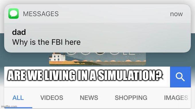 why is the FBI here? | ARE WE LIVING IN A SIMULATION? | image tagged in why is the fbi here | made w/ Imgflip meme maker