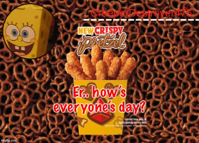CD475 Chicken Fries announcement template | Er.. how’s everyone’s day? | image tagged in cd475 chicken fries announcement template | made w/ Imgflip meme maker
