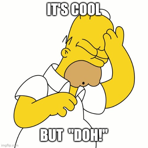 Doh | IT'S COOL BUT  "DOH!" | image tagged in doh | made w/ Imgflip meme maker
