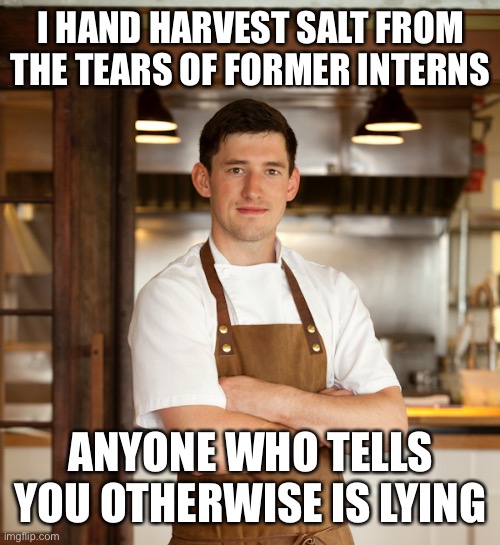 Blaine doesn’t lie | I HAND HARVEST SALT FROM THE TEARS OF FORMER INTERNS; ANYONE WHO TELLS YOU OTHERWISE IS LYING | image tagged in anyone who s says otherwise is lying | made w/ Imgflip meme maker