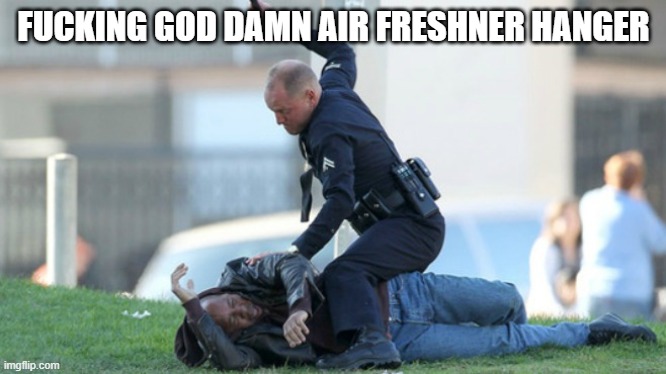 Cop Beating | FUCKING GOD DAMN AIR FRESHNER HANGER | image tagged in cop beating | made w/ Imgflip meme maker