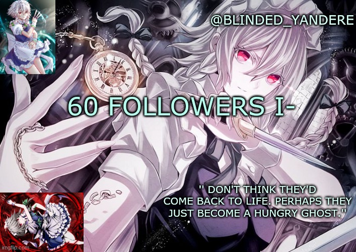 thanks ya'll ;~; | 60 FOLLOWERS I- | image tagged in first touhou temp | made w/ Imgflip meme maker
