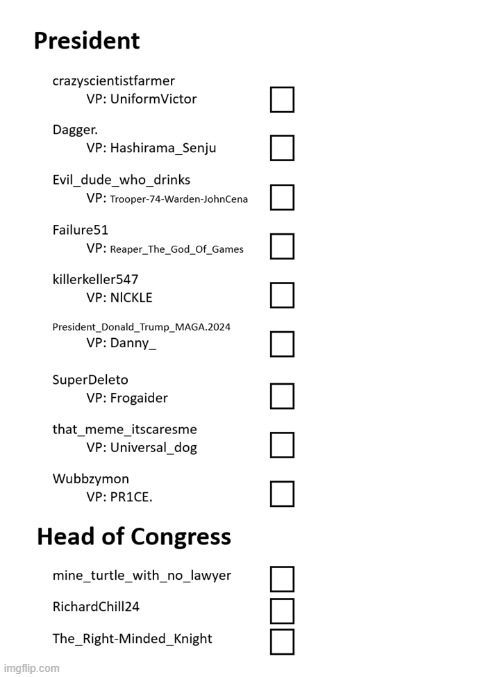 Here's the ballot. Instructions and links in comments. Please read. | made w/ Imgflip meme maker