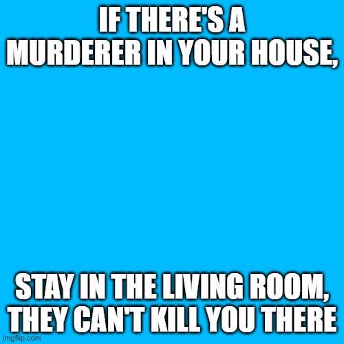 Blank Transparent Square | IF THERE'S A MURDERER IN YOUR HOUSE, STAY IN THE LIVING ROOM, THEY CAN'T KILL YOU THERE | image tagged in memes,blank transparent square | made w/ Imgflip meme maker