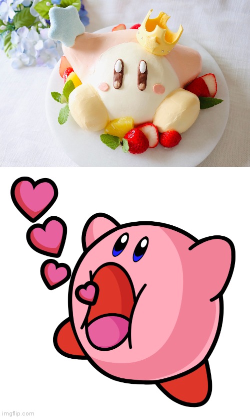 KIRBY GONNA EAT IT | image tagged in kirby,cake,food,video games | made w/ Imgflip meme maker