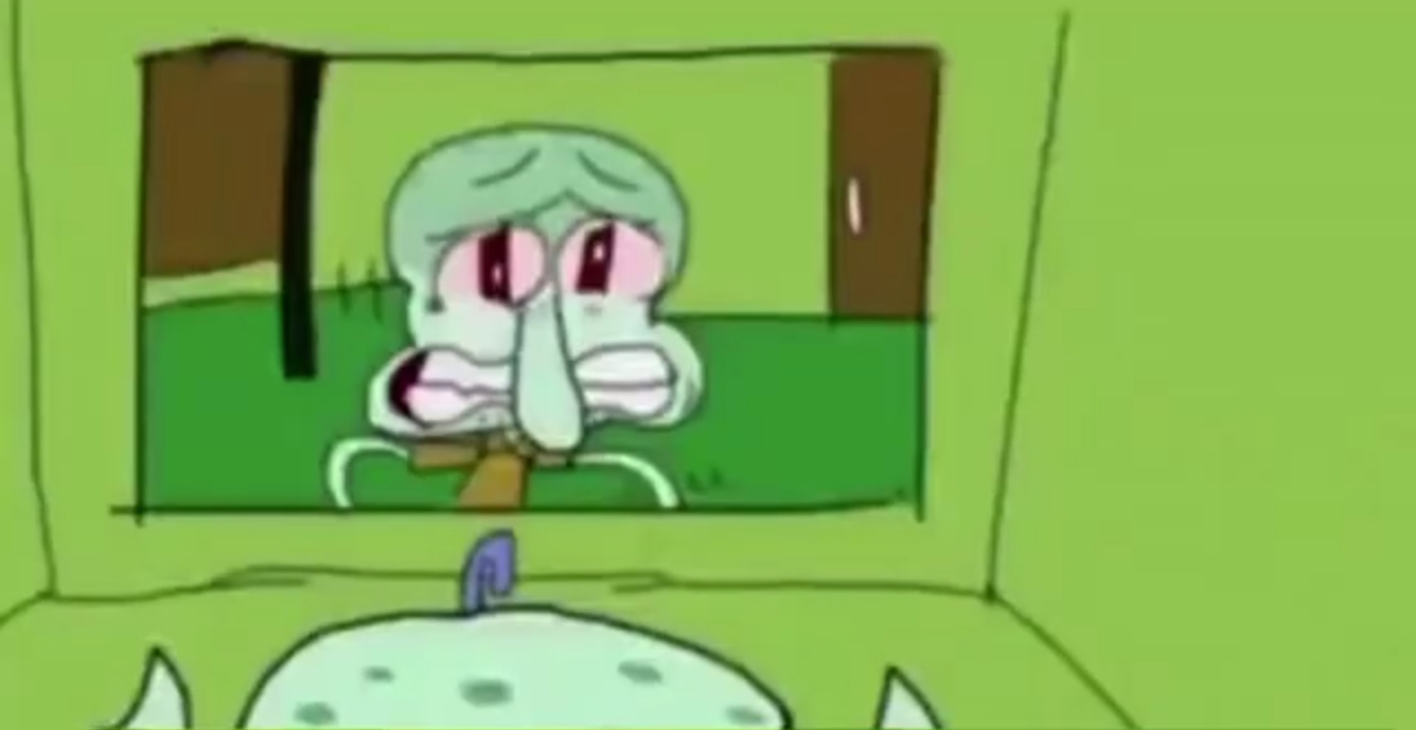 Squidward crying in the bathroom Blank Meme Template
