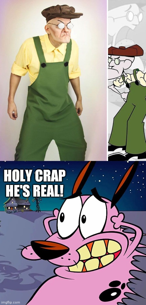 PERFECT! | HOLY CRAP HE'S REAL! | image tagged in courage the cowardly dog,cosplay | made w/ Imgflip meme maker