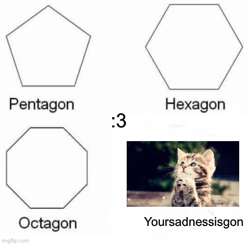 Pentagon Hexagon Octagon | :3; Yoursadnessisgon | image tagged in memes,pentagon hexagon octagon | made w/ Imgflip meme maker