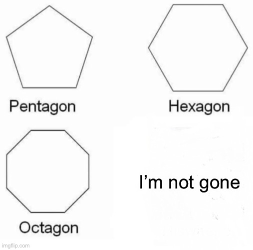 Hi | I’m not gone | image tagged in memes,pentagon hexagon octagon | made w/ Imgflip meme maker