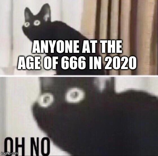 Oh no cat | ANYONE AT THE AGE OF 666 IN 2020 | image tagged in oh no cat | made w/ Imgflip meme maker