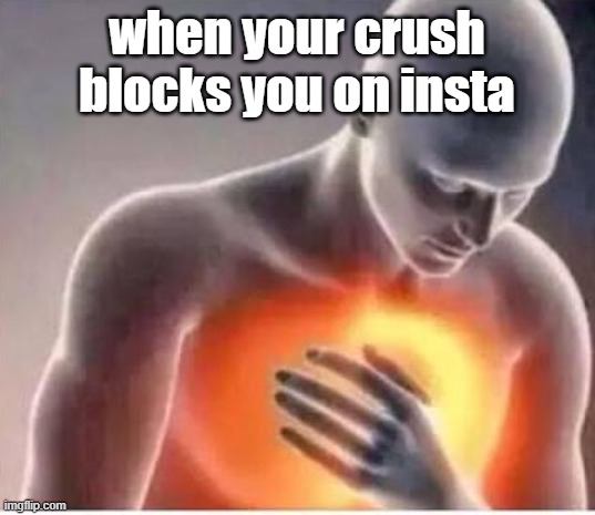OOF 100 | when your crush blocks you on insta | image tagged in chest pain | made w/ Imgflip meme maker