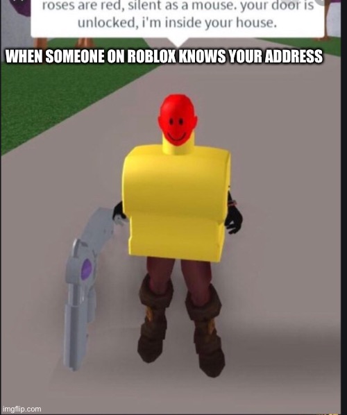 go commit aliven't | WHEN SOMEONE ON ROBLOX KNOWS YOUR ADDRESS | image tagged in roses are red silent as a mouse | made w/ Imgflip meme maker