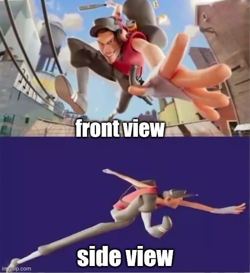 front view; side view | image tagged in tf2,expectation vs reality | made w/ Imgflip meme maker