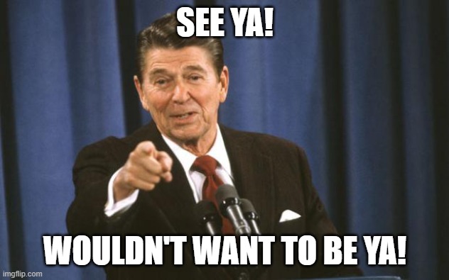 Ronald Reagan | SEE YA! WOULDN'T WANT TO BE YA! | image tagged in ronald reagan | made w/ Imgflip meme maker