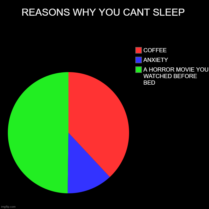 REASONS WHY YOU CANT SLEEP | A HORROR MOVIE YOU WATCHED BEFORE BED, ANXIETY , COFFEE | image tagged in charts,pie charts | made w/ Imgflip chart maker