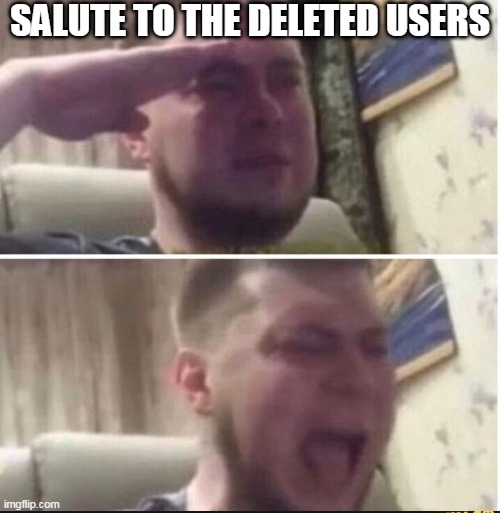 Salute | SALUTE TO THE DELETED USERS | image tagged in crying salute | made w/ Imgflip meme maker