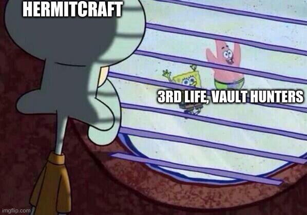 This happens | HERMITCRAFT; 3RD LIFE, VAULT HUNTERS | image tagged in squidward window | made w/ Imgflip meme maker