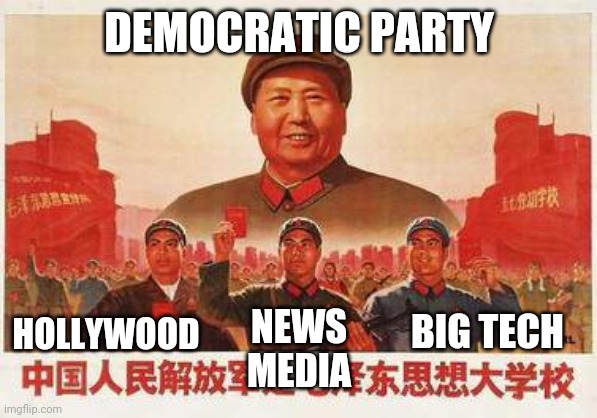 All the cool kids, that haven't died, are Democrats. Why aren't you? | DEMOCRATIC PARTY; HOLLYWOOD; NEWS MEDIA; BIG TECH | image tagged in democratic party,cult,propaganda | made w/ Imgflip meme maker