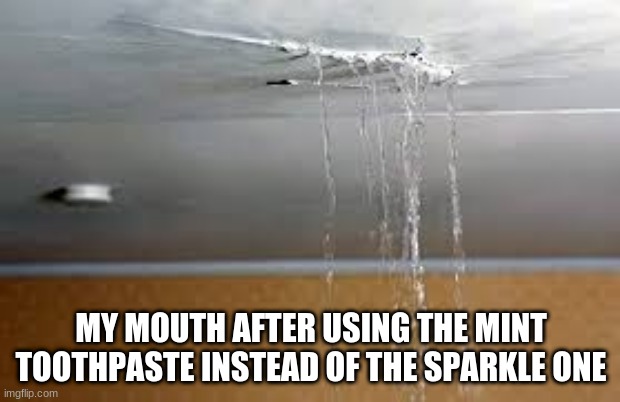 Hehe | MY MOUTH AFTER USING THE MINT TOOTHPASTE INSTEAD OF THE SPARKLE ONE | image tagged in memes,funny,funny memes | made w/ Imgflip meme maker
