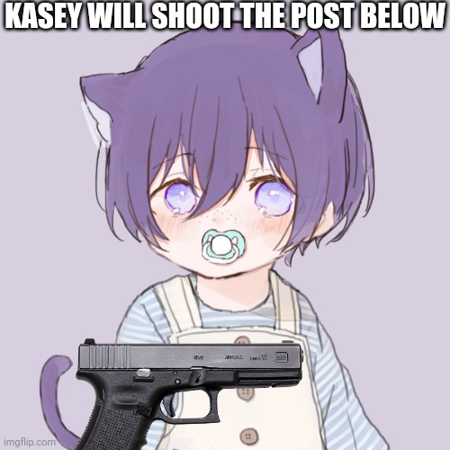 Kasey | KASEY WILL SHOOT THE POST BELOW | image tagged in kasey | made w/ Imgflip meme maker