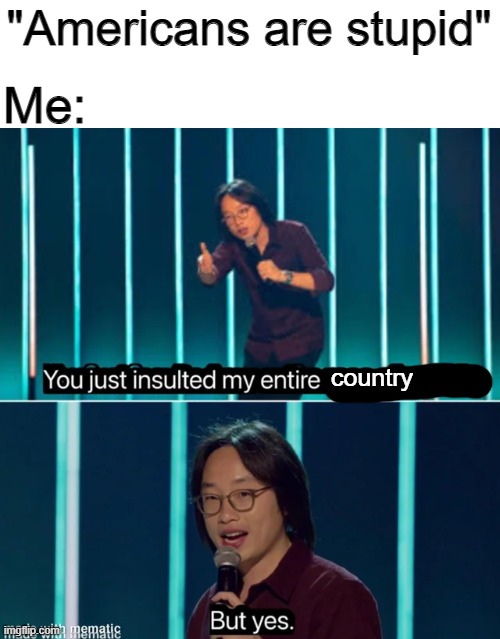 this includes me | Me:; "Americans are stupid"; country | made w/ Imgflip meme maker