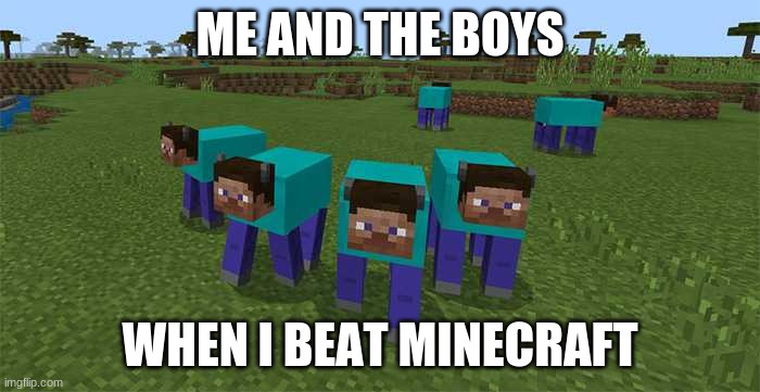 me and the boys | ME AND THE BOYS; WHEN I BEAT MINECRAFT | image tagged in me and the boys,minecraft,cool | made w/ Imgflip meme maker