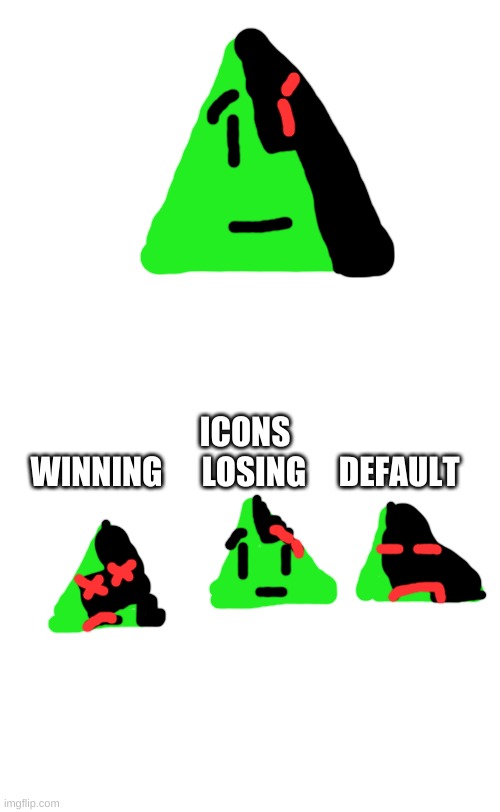 Corrupted Lime the Triangle! | ICONS
WINNING      LOSING     DEFAULT | image tagged in white screen,memes,blank transparent square | made w/ Imgflip meme maker