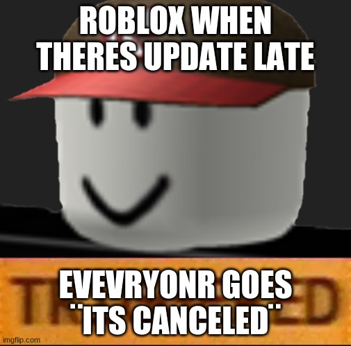 Roblox Triggered | ROBLOX WHEN THERES UPDATE LATE; EVEVRYONR GOES ¨ITS CANCELED¨ | image tagged in roblox triggered | made w/ Imgflip meme maker