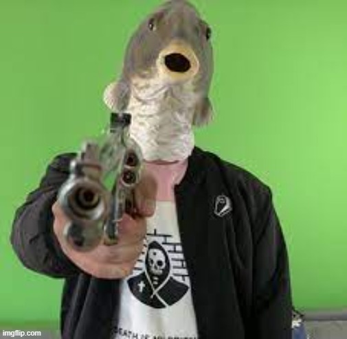Kin with a fish head and gun | image tagged in kin with a fish head and gun | made w/ Imgflip meme maker
