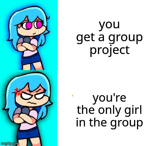 help me ;-; | you get a group project; you're the only girl in the group | image tagged in memes | made w/ Imgflip meme maker