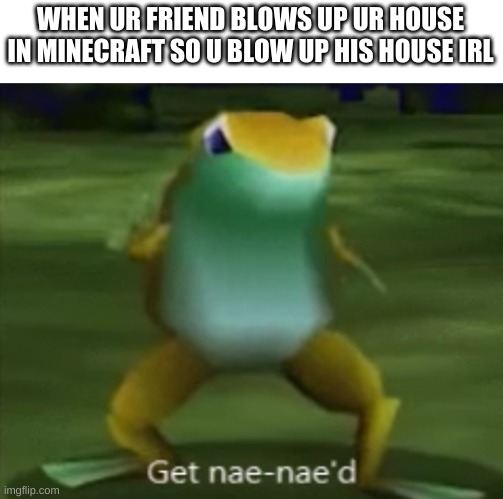 ... | WHEN UR FRIEND BLOWS UP UR HOUSE IN MINECRAFT SO U BLOW UP HIS HOUSE IRL | image tagged in get nae-nae'd | made w/ Imgflip meme maker