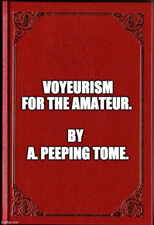 Voyeurism | VOYEURISM FOR THE AMATEUR. BY; A. PEEPING TOME. | image tagged in blank book | made w/ Imgflip meme maker
