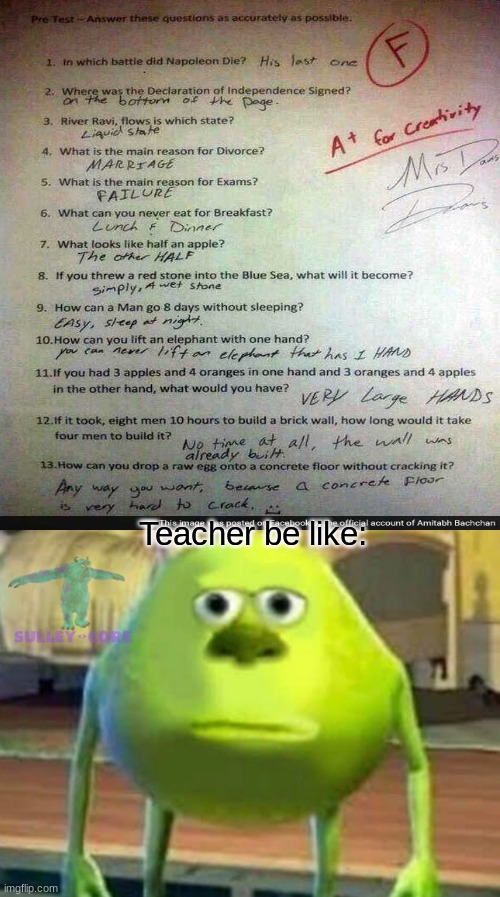 Teacher be like: | image tagged in memes,drake hotline bling,monsters inc | made w/ Imgflip meme maker