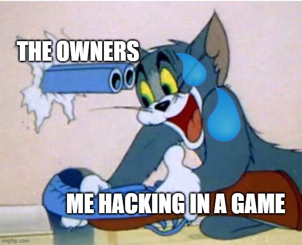when they say its true | THE OWNERS; ME HACKING IN A GAME | image tagged in tom and jerry | made w/ Imgflip meme maker