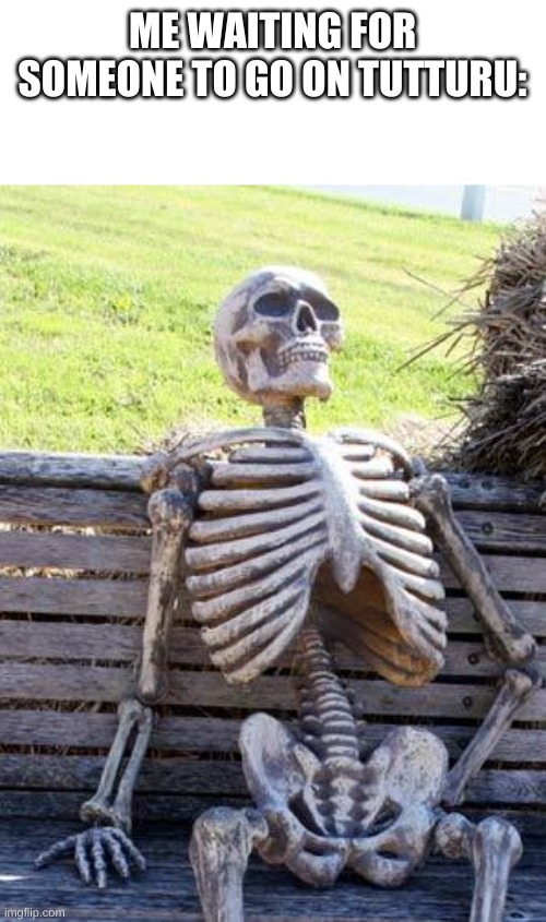 Waiting Skeleton | ME WAITING FOR SOMEONE TO GO ON TUTTURU: | image tagged in memes,waiting skeleton | made w/ Imgflip meme maker