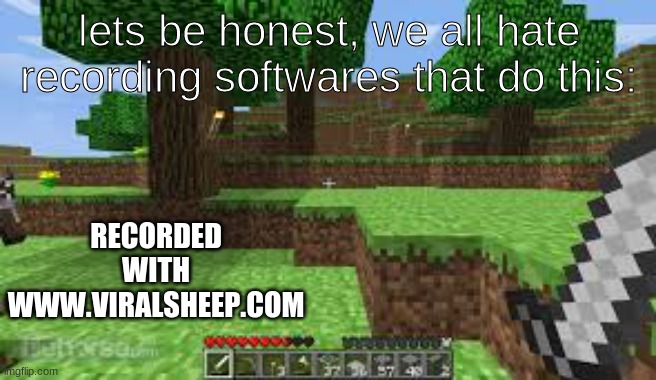 relatable | lets be honest, we all hate recording softwares that do this:; RECORDED WITH WWW.VIRALSHEEP.COM | image tagged in memes,minecraft | made w/ Imgflip meme maker
