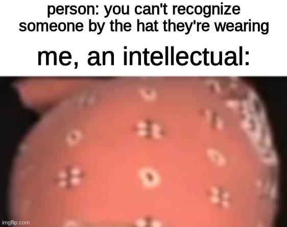 you gotta know who this is | person: you can't recognize someone by the hat they're wearing; me, an intellectual: | image tagged in memes,funny,hats | made w/ Imgflip meme maker