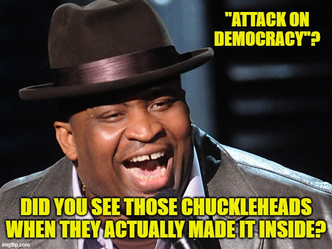 "ATTACK ON DEMOCRACY"? DID YOU SEE THOSE CHUCKLEHEADS WHEN THEY ACTUALLY MADE IT INSIDE? | made w/ Imgflip meme maker