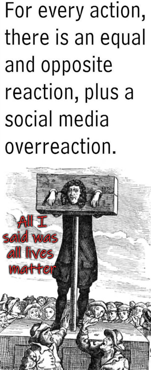 When you go against the progressive hive mind. | All I said was 
all lives 
matter | image tagged in social media punishment,political meme | made w/ Imgflip meme maker