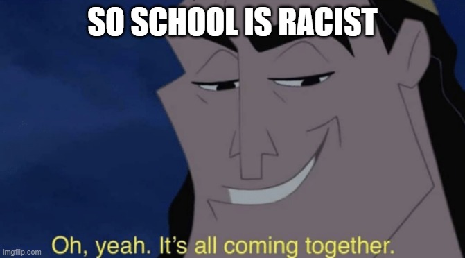 It's all coming together | SO SCHOOL IS RACIST | image tagged in it's all coming together | made w/ Imgflip meme maker